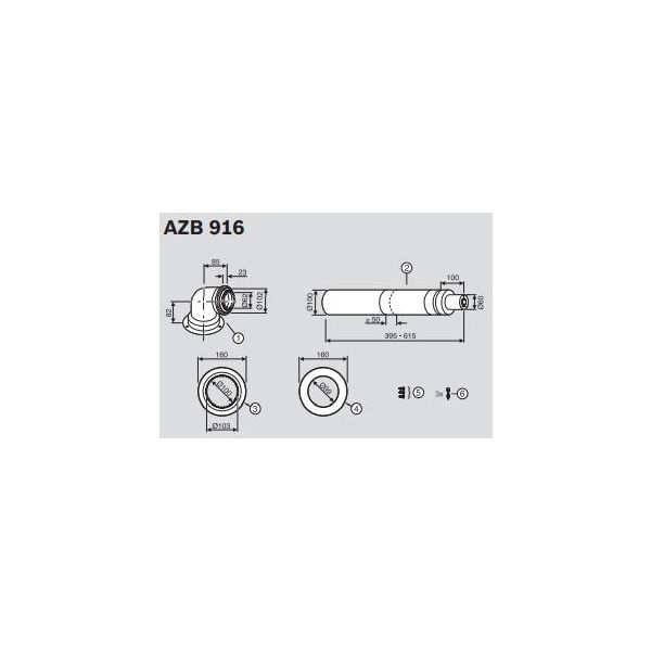 Junkers Bosch AZB 916 vod.odtah spalin 60/100  L=395-615mm