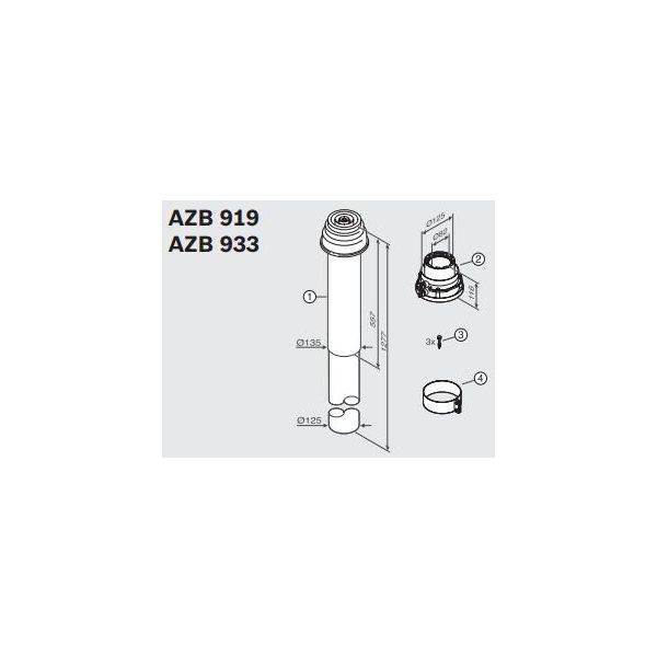Junkers Bosch AZB 933 zvislý odťah 1365mm a privod 80/125 červený